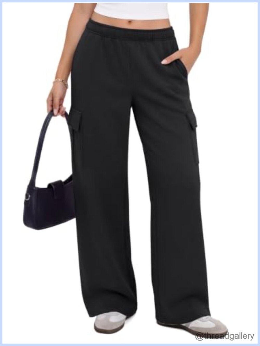 Wide Leg Cargo Sweatpants Baggy Fleece Lined Lounge Pants